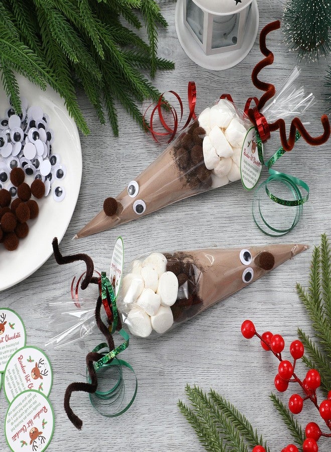 SilTriangle 100 Sets Christmas Hot Cocoa Bar Supplies DIY Claus Reindeer Cone Cellophane Bag Hot Chocolate Bar Popcorn Marshmallow Treat Cone Bags Christmas Party Favor - Image 4